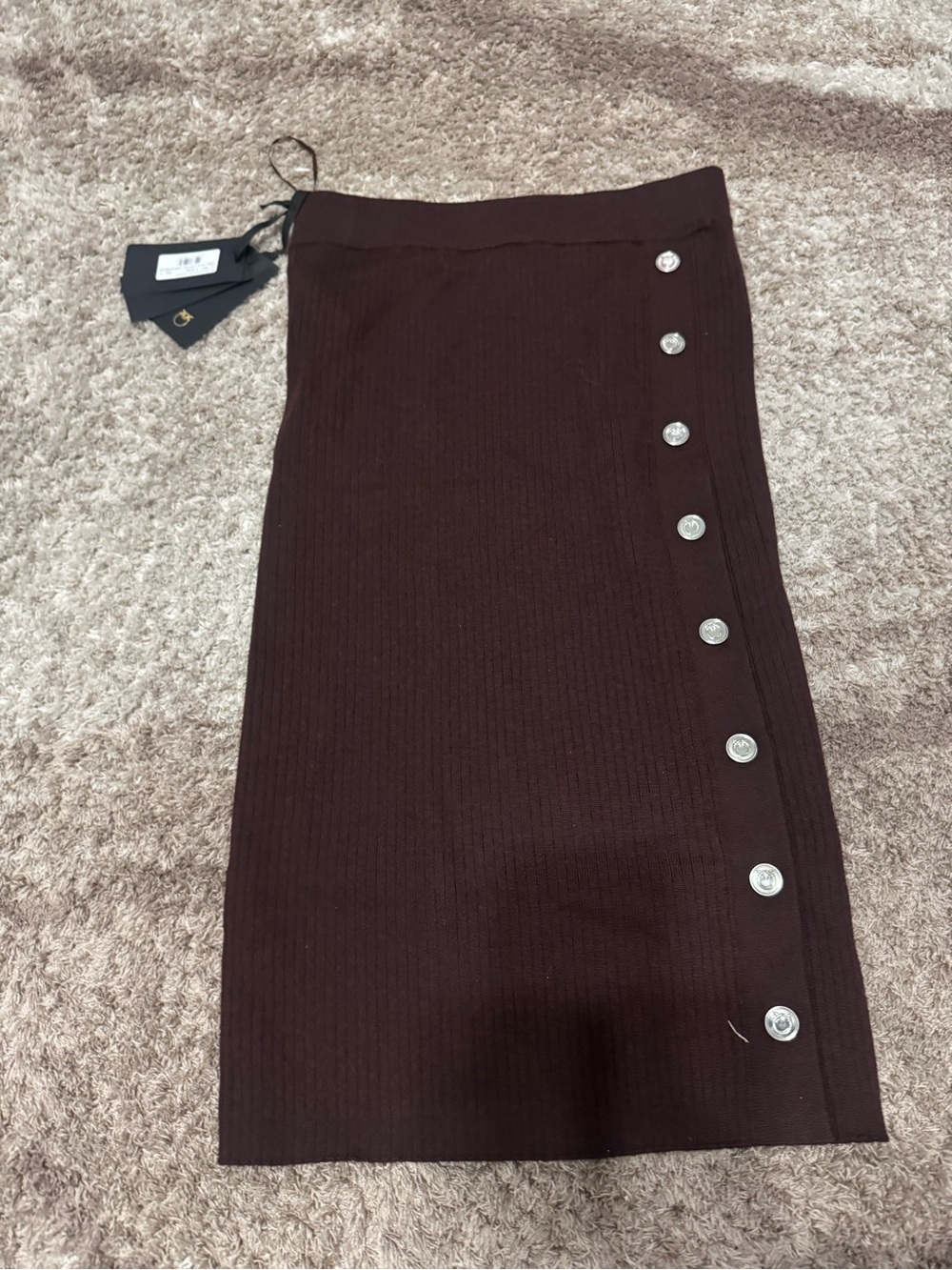 PINKO
Ribbed Calf-length Skirt With Buttons In Brown